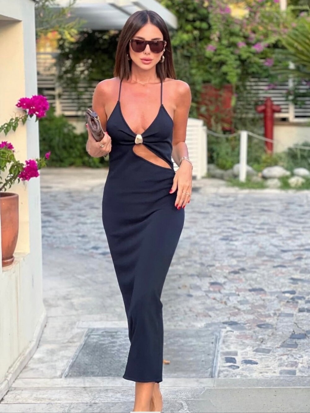 NWT Zara Knit Cutout Ring Midi Dress Navy Blue New Sz L
